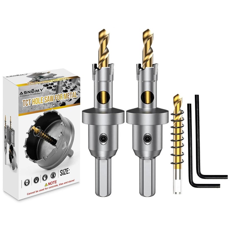 ASNOMY 2Pcs 1/2 Inch TCT Hole Saw Set for Hard Metal, Tungsten Carbide Tipped Hole Saw Cutter with Titanium-Plated Pilot Drill bit for Metal, Stainless Steel, Iron, Wood, Plastic - Image 1